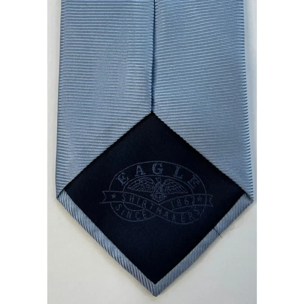 Eagle Shirtmakers Light Blue Ribbed Silk Tie Solid Classic USA Designer 58”